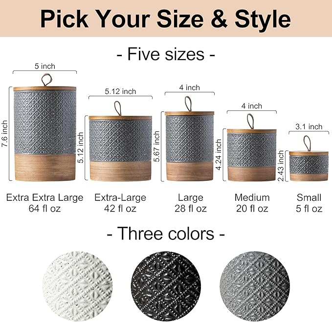 Coffee Container Jar with Lid, Ceramic Food Storage Jars for Spice Sugar Cookie, Large Kitchen Canisters for Countertop Coffee Bar Accessories Housewarming Weeding Gift - Gray & 28 fl.oz
