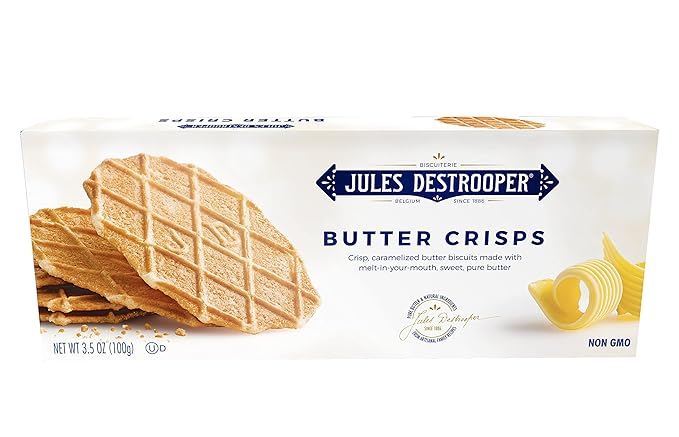 Jules Destrooper Butter Crisps - Caramelized Waffle Cookies, Certified Kosher Dairy, Non-GMO, Authentic Biscuits Made in Belgium - 3.5 Oz