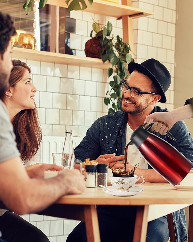 70 Oz Thermal Coffee Carafe for keeping hot, 2 PCS Airpot dispenser, Insulated Stainless Steel Vacuum Thermal Pot for Coffee, Hot Water,Keep Hot 12 Hours (black+red)