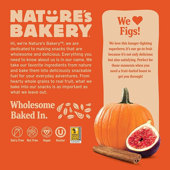 Nature's Bakery Whole Wheat Pumpkin Spice Fig Bars, 2 oz Snack Bars (36 Ct), Plant-Based, Vegan, Non-GMO