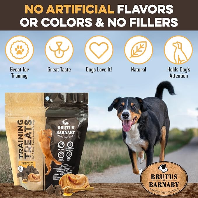 BRUTUS & BARNABY Training Treats for Dogs - Peanut Butter & Honey - All-Natural Healthy Low Calorie Vegetarian Treat - Great to Use for Rewards in Training Your Puppy Or Dog
