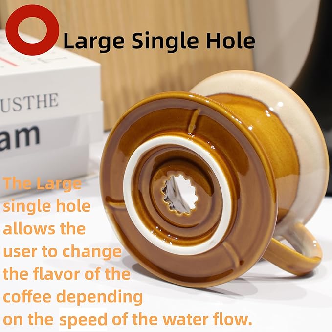 Handmade Ceramic Pour Over Coffee Dripper with 50 Pcs V60 Coffee Filters - Portable Drip Coffee Brewer for Travel, Camping, Office or Home - Artisanal Pottery Gift for Enthusiasts
