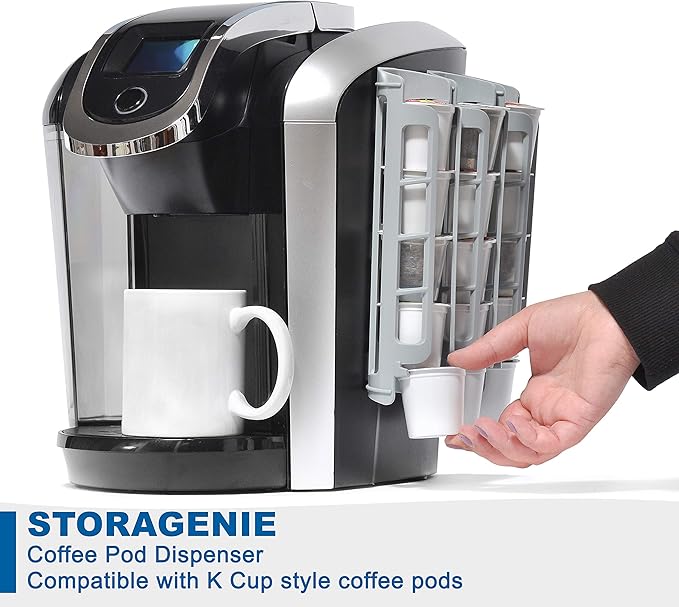 STORAGENIE Coffee Pod Holder Side Mount K Cup Pods Dispenser compatible with Keurig Coffee Makers, Perfect for Small Counters (3 Pack/For 15 K-Cups, LIGHT GREY)