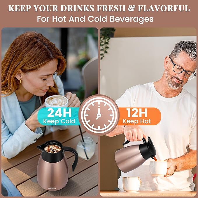 34 Oz Thermal Coffee Carafe, Stainless Steel Insulated Vacuum coffee crafts to keep coffee hot, 1 Liter Tea Water Coffee and Beverage Dispenser (Copper)