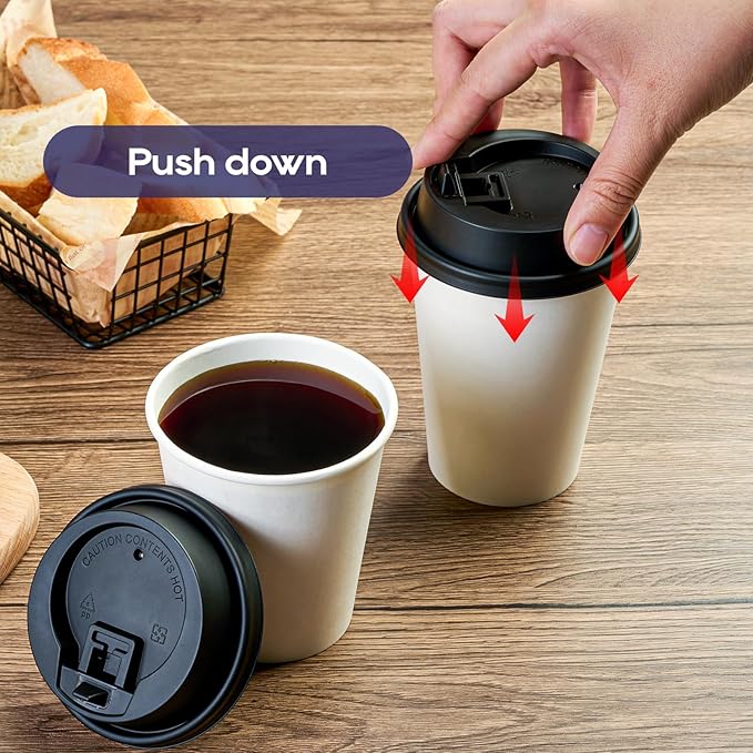 LITOPAK 200 Count Coffee Cup Lids, 3.54'' Disposable Plastic Lids for 10oz, 12oz, 16oz, and 20oz Paper Cups, Black