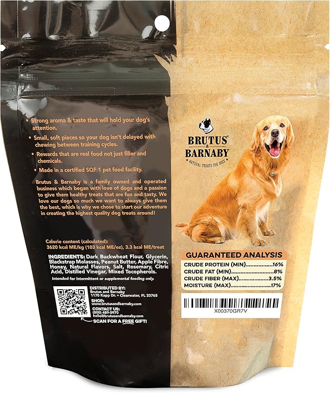 BRUTUS & BARNABY Training Treats for Dogs - Peanut Butter & Honey - All-Natural Healthy Low Calorie Vegetarian Treat - Great to Use for Rewards in Training Your Puppy Or Dog