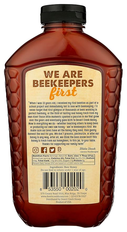 Raw, Unfiltered, Unpasteurized Texas Honey by Desert Creek Honey 2 lbs (32 oz) Non-GMO, Kosher