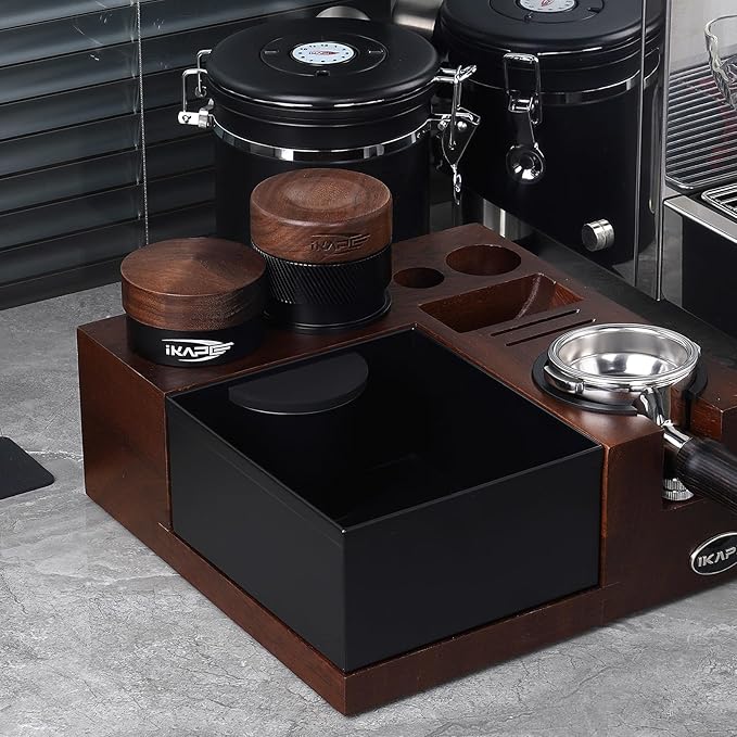 IKAPE 51MM Coffee Distributor, New Wooden Handle Design, Gravity Adaptive Espresso Distributor Fits All 51MM Espresso Portafilter, Compatible with 51MM Delonghi Bottomless Portafilter
