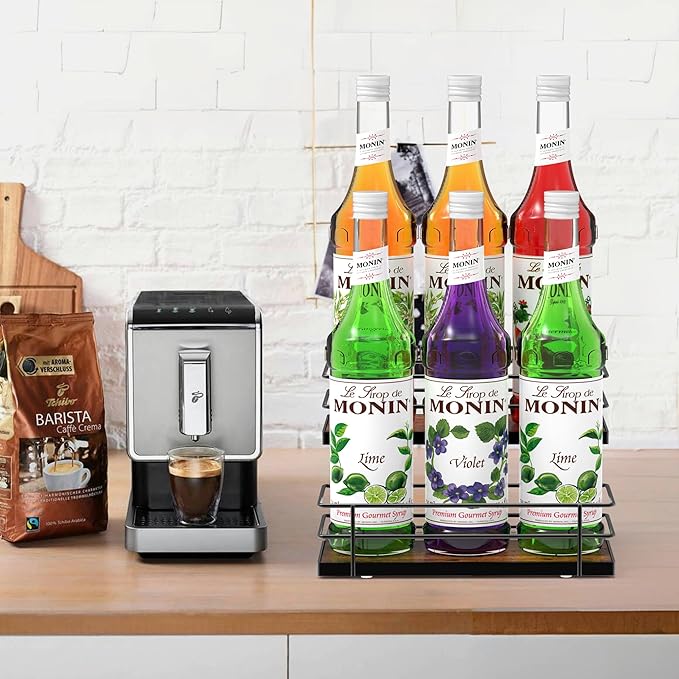 Alyoen Coffee Syrup Rack Organizer, Syrup Holder Stand for Coffee Bar, 6 Bottles Small Coffee Bar Organizer Shelf, Coffee Station Organizer for Countertop Wine, Liquor