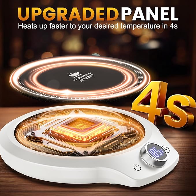 Fast Heating Mug Warmer - 4 Temp Settings & 1-12H Timer, Coffee Cup Warmer Plate for Desk Auto Shut Off, Ideal Beverage Warmer Gift for Coffee, Tea, Milk (White)