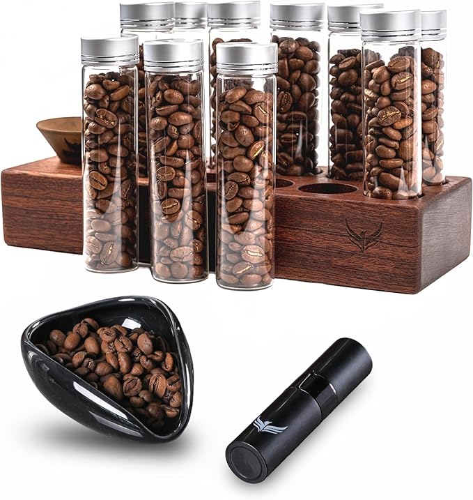 Coffee Dosing Cup With RDT Spray Bottle and Single Dose Bean Storage Tubes - Perfect Barista Accessories for Espresso & Filter Coffee