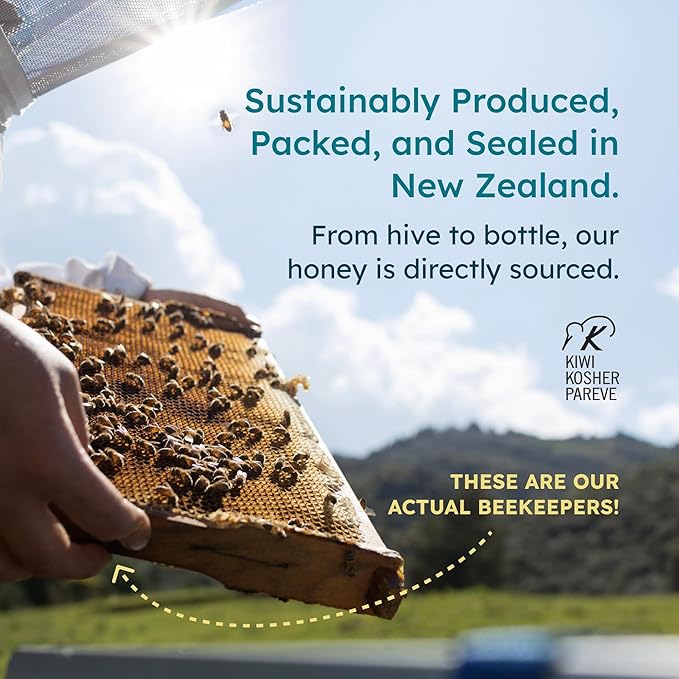 Melora Manuka Honey New Zealand Raw Honey | Pure, Unfiltered, Unpasteurized Honey | Organic Squeeze Bottle | UMF 8+ | MGO 185+ | 12 oz