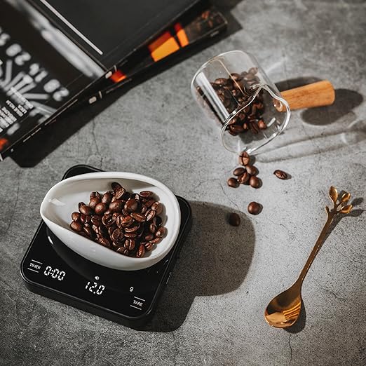 Mini Coffee Scale with Timer, 2kg/0.1g High Precision Scale for Espresso & Pour-Over, Portable Digital Kitchen Scale, 4 Modes & 3 Units, USB Charging, Tempered Glass Platform, Black