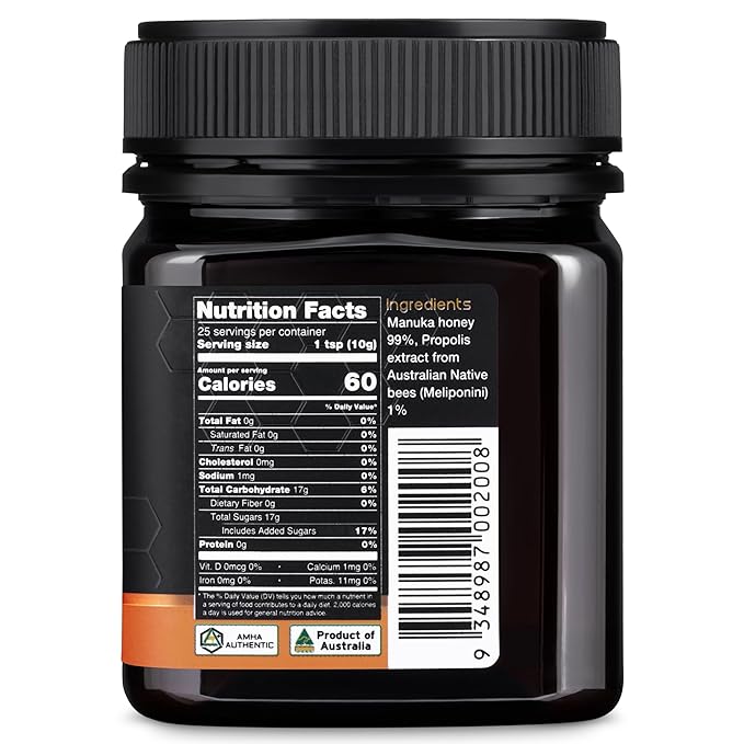 Nature’s Gold Raw Manuka Honey with Australian Native Bee Propolis, MGO 829+ | 8.8oz (250g), 100% Pure Genuine Traceable Hive to Home