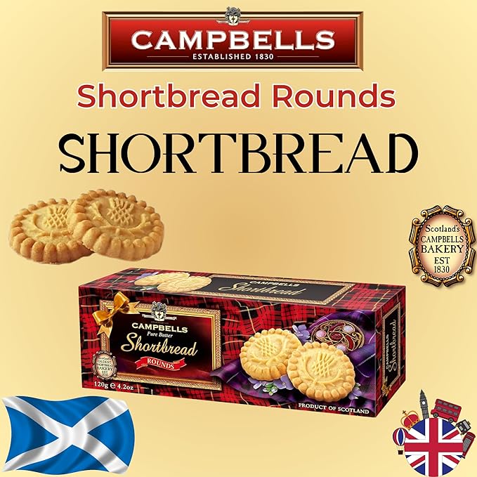 Campbells Shortbread Pure Butter Rounds 4.23 Oz (Pack of 3) - Traditional Scottish Shortbread Cookies from Scotland, Gourmet English Tea Biscuits, Imported British Butter Cookies for Gifting