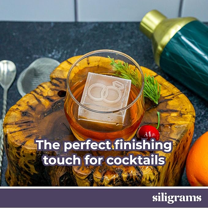 SILIGRAMS Wedding Ice Cube Mold – 2” Custom Whiskey & Cocktail Ice Tray – Personalized Silicone Ice Cube Mold – Elegant Gift for Weddings, Engagements & Receptions – Reusable Ice Mold