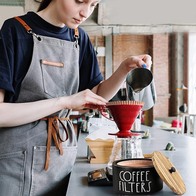 Coffee Filter Holder, Wood Coffee Filter Storage Container Dispenser with Lid, Rustic Farmhouse Filters Organizer Basket Accessories for Coffee Bar Counter Decor