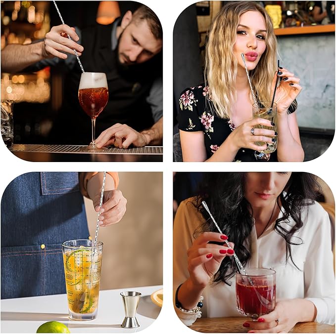 3 PCS Bar Spoon, 12 Inches Cocktail Mixing Spoons, Spiral Pattern Stainless Steel Cocktail Stirrers for Home or Bar Cocktail, Drinks, Coffee, Ice Cream, Sundae (Silver)