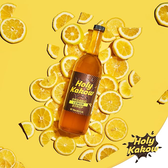 Holy Kakow Cafe Organic Lemon Syrup - Lemon Syrup, Coffee Syrup, Organic Syrup for Coffee, Lemon Syrup for Coffee, Add to Latte, Cocktail and Shake, Real Food Ingredients, Specific Flavor - 750ml