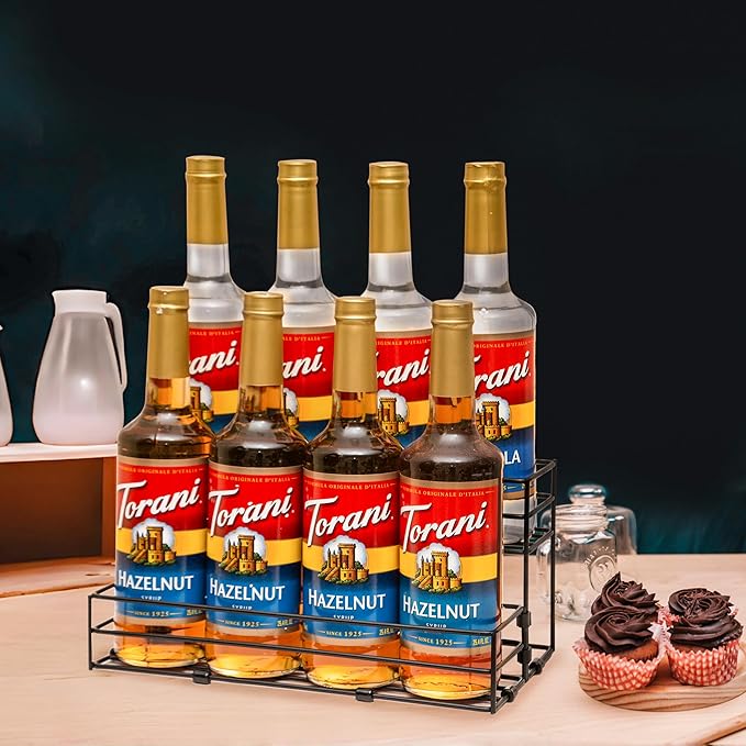 8 Bottles Coffee Syrup Rack Organizer, Coffee Syrup Stand Holder, 2 Tier Coffee Syrup Organizer for Coffee Bar Station, Wine Rack for Countertop, Bottle Display Shelf for Cocktail, Dressing