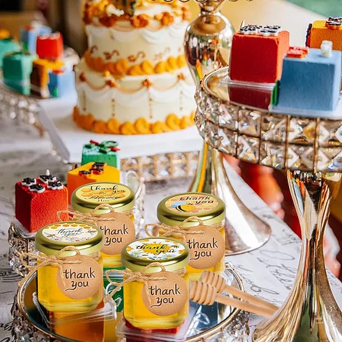 1.5oz Mini Glass Honey jars 40 pack,Small Hexagon Honey Jars with Dipper Empty Glass Jars for Baby Shower Wedding Favors Party Favors