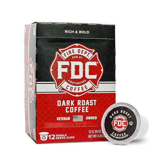 Fire Department Coffee - Gives Back to Firefighters - Dark Roast Coffee Pods - Bold & Strong - Roasted in the USA - Premium K Cups - Veteran Owned - 12 Single Pods