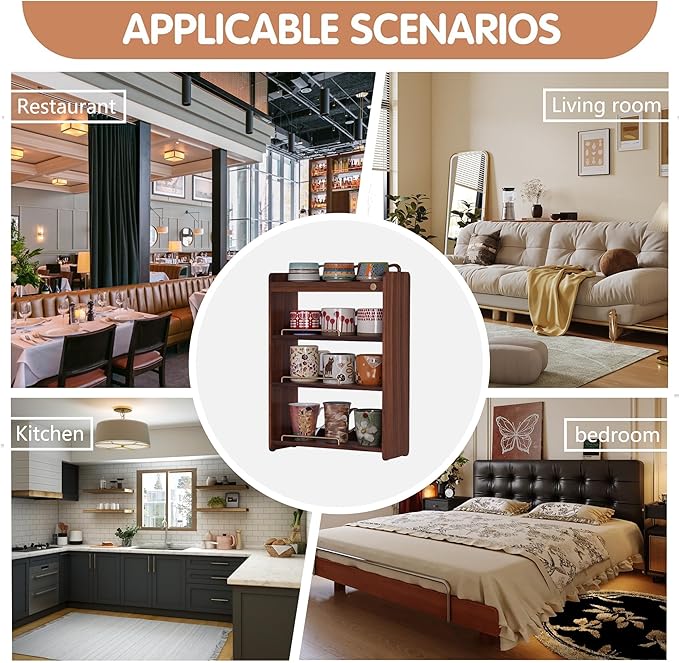 Coffee Mug Holder Wooden Cup Rack Mug Display Shelf Coffee Cup Holder for Countertop 4 Tier Wood Coffee Mugs Holder for Kitchen Coffee Cup Storage