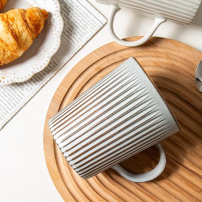 Coffee Mugs Set of 4 Modern Striped Stoneware Coffee Cups with Handle, Large Ceramic Gift Set for Women and Men, Dishwasher and Microwave Safe, 18oz for Hot Coffee, Tea, Cocoa, Milk
