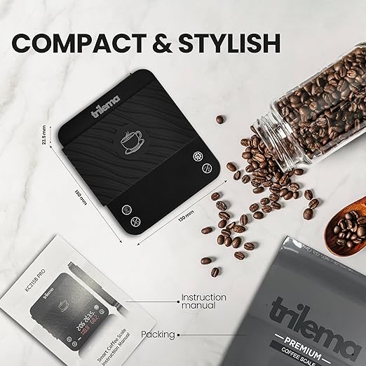TRILEMA Espresso Scale - Rechargeable Coffee Scale with Timer, 0.1g Precision, Small Scale for Pour-Over & Espresso, Essential Espresso Accessories for Baristas & Home Brewing