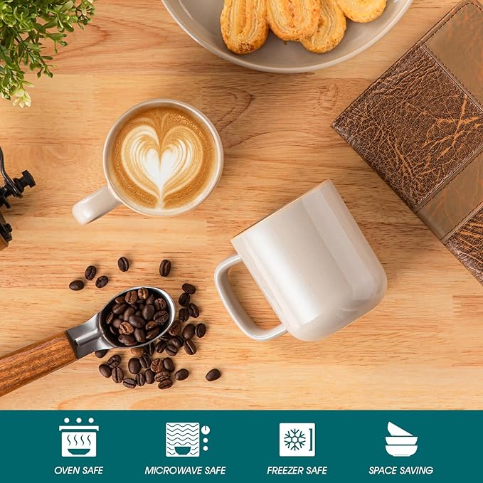 vancasso Coffee Mugs Set of 6, 12 Oz Ceramic Coffee Cups with Handle, Ceramic Unique Glaze Coffee Cup for Cappuccino, Latte, Tea, Cocoa, Dishwasher & Microwave Safe Gift Sets, Gray, Series PLAYA