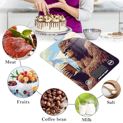 Coffee Sasquatch Funny Digital Food Scale – Fashion Design, 11lb/0.01oz, Tempered Glass, Kitchen Scales with LCD Display for Baking & Cooking, Batteries Not Included