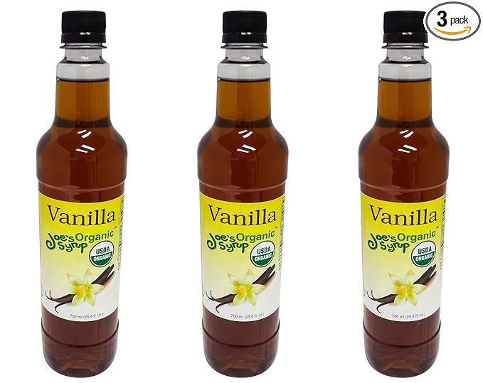 Joe’s Syrup Organic Flavored Syrup, Organic Vanilla, 750 ml (3 Pack)