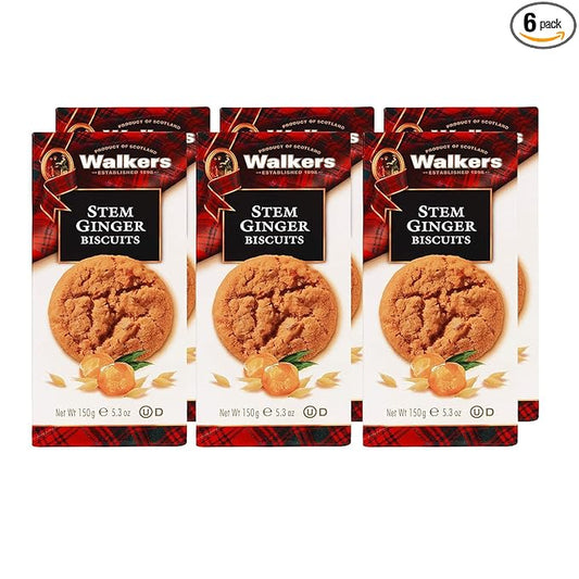 Walker's Shortbread Stem Ginger Biscuits, Scottish Cookies, 5.3 Oz (Pack of 6)