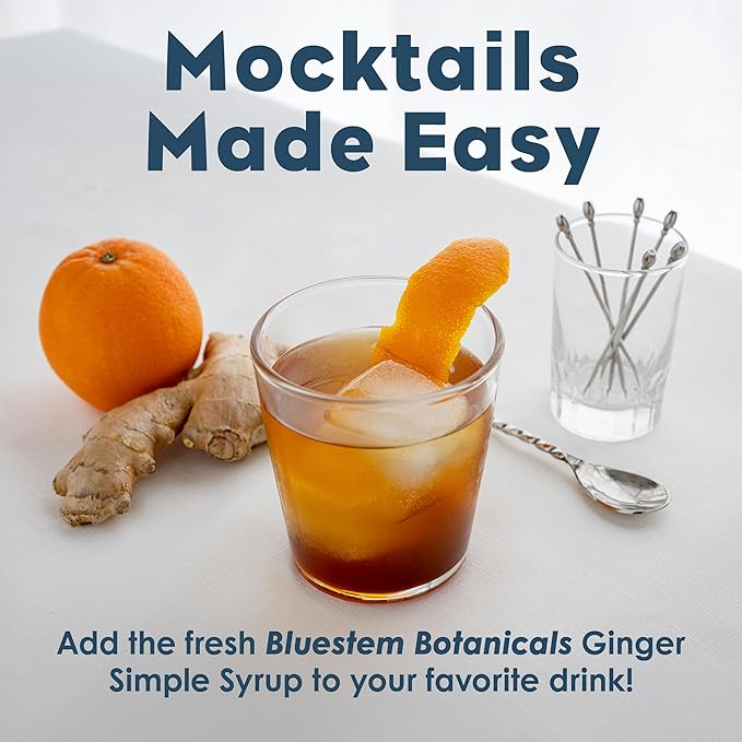 Bluestem Botanicals Organic Ginger Simple Syrup, 8 oz, Cocktail and Mocktail Mixer for Drinks, Non-Alcoholic