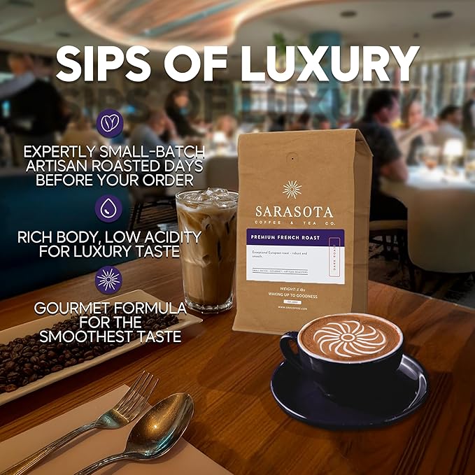 Sarasota Coffee Whole Bean Cubano European French Roast | Dark Roast Gourmet Coffee Beans | Low Acid, Mold Free, Specialty Grade Bulk Coffee Beans | 5lb (80 oz)