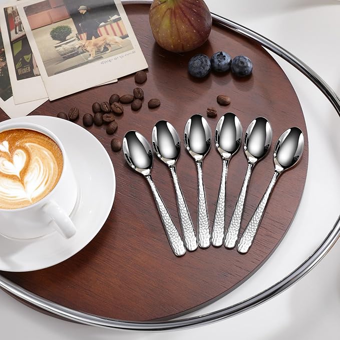KEAWELL Premium Louise Hammered Demitasse Espresso Spoons: 12-Piece Set, 4.4-Inch Small Size, 18/10 Stainless Steel, Dishwasher Safe (12, 4.4 inches)