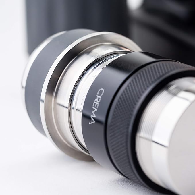 CREMA Coffee Products 46mm Hand Tamper & Coffee Distributor V2 | Compatible with Flair Pro and Pro 2 | Double-Sided, Adjustable Depth Tool | Made with Durable 304 Stainless Steel | Black