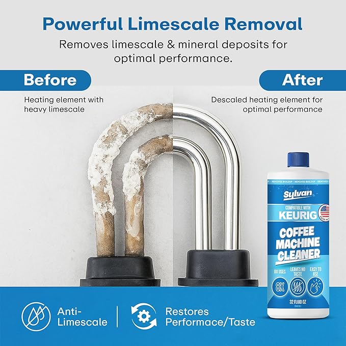Descaling Solution Compatible with Keurig | Free Cleaning Cloth | 12 Month Supply | Made in the USA | Descaler for all Keurig Machines | 32 Oz | Coffee Machine Cleaner for Coffee Makers