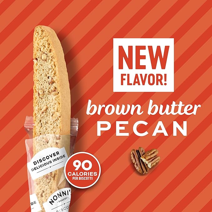 Nonni's Brown Butter Pecan Biscotti, Nutty Pecan Cookie with Rich Browned Butter Flavor, 8 Individually Wrapped Bakery Snacks, 5.52 oz, 6 Pack