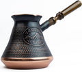 Handmade Armenian Coffee Pot Maker 15 Fl Oz - Copper Jazva Ararat Turkish Arabic Greek Cezve Jezve Ibrik Turka Jazve Wooden Handle (5 cup (15 US fl.oz)) Brown