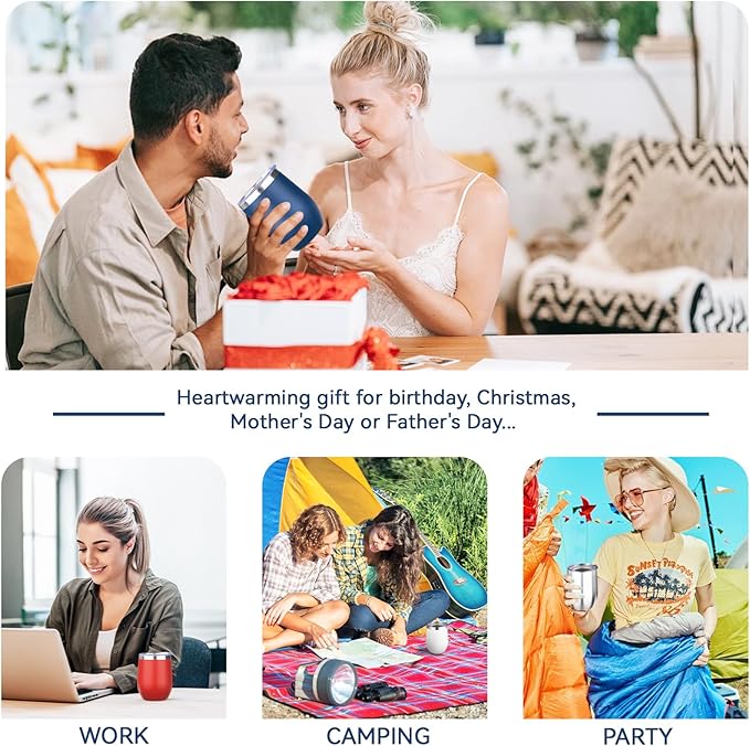 12oz/6 Pack Stainless Steel Wine Tumbler with Lid and Straw, Double Wall Vacuum Insulated Wine Tumbler Glasses, Stemless Travel Mugs for Hot and Cold Drinks, Coffee, Wine, Cocktails （Mix Color-2）