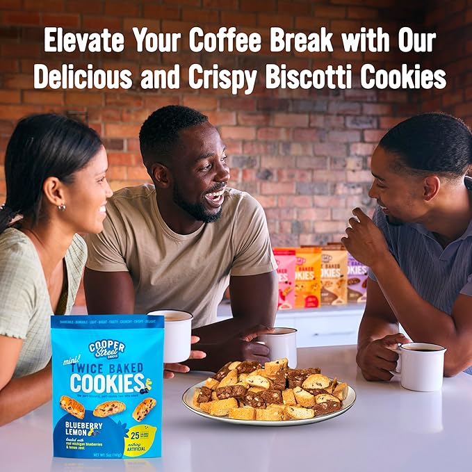 Cooper Street Twice Baked Biscotti Cookies Variety Pack - 5 Pack (5oz Each) - Light and Crispy Coffee Cookies 5 Flavors Assortment - Low-Calorie Snacks for Adults & Kids - Dairy & Peanut Free, Kosher