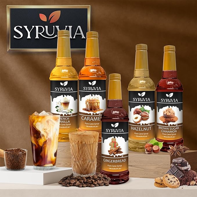 Syruvia Coffee Syrup, English Toffee Flavored Syrup for Drinks, Lattes, and Desserts – 25.4 fl oz