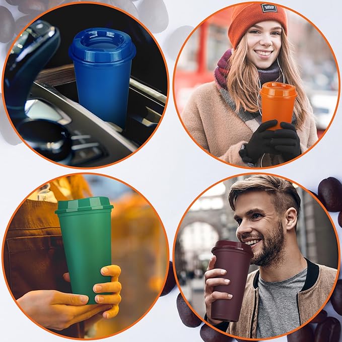 Domensi 15 Pack Reusable Coffee Cups with Lids 16 oz Disposable Travel Cups Bulk Plastic to Go Coffee Tumblers for DIY Hot Cold Drink Party Favors Coworker, Microwaveable (Colorful)