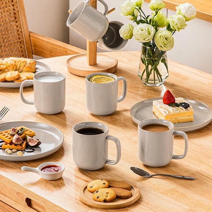 vancasso Coffee Mugs Set of 6, 12 Oz Ceramic Coffee Cups with Handle, Ceramic Unique Glaze Coffee Cup for Cappuccino, Latte, Tea, Cocoa, Dishwasher & Microwave Safe Gift Sets, Gray, Series PLAYA