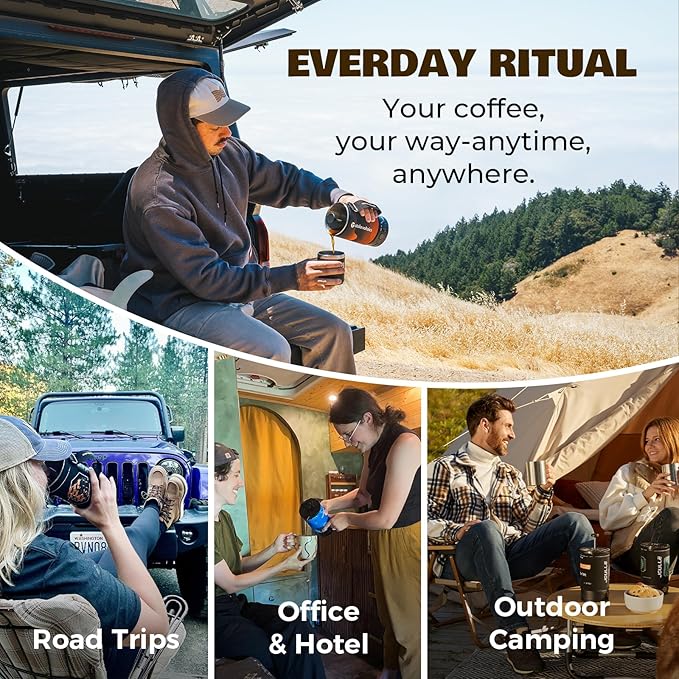 Electric French Press Coffee Maker, 120V Boil Water & Press Coffee 2-in-1, Portable Design for Camping, Travel, 6 Minute Brew Ready