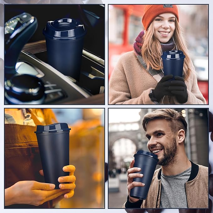 Domensi 15 Pack Reusable Coffee Cups with Lids 16 oz Disposable Travel Cups Bulk Plastic to Go Coffee Tumblers for DIY Hot Cold Drink Party Favors Coworker, Microwaveable (Dark Blue)