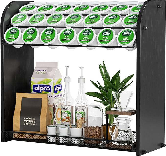 K Cup Pod Holder for Countertop – Pod Organizer & Coffee Bar Accessory for Home or Office, Easy to Assemble (Black)
