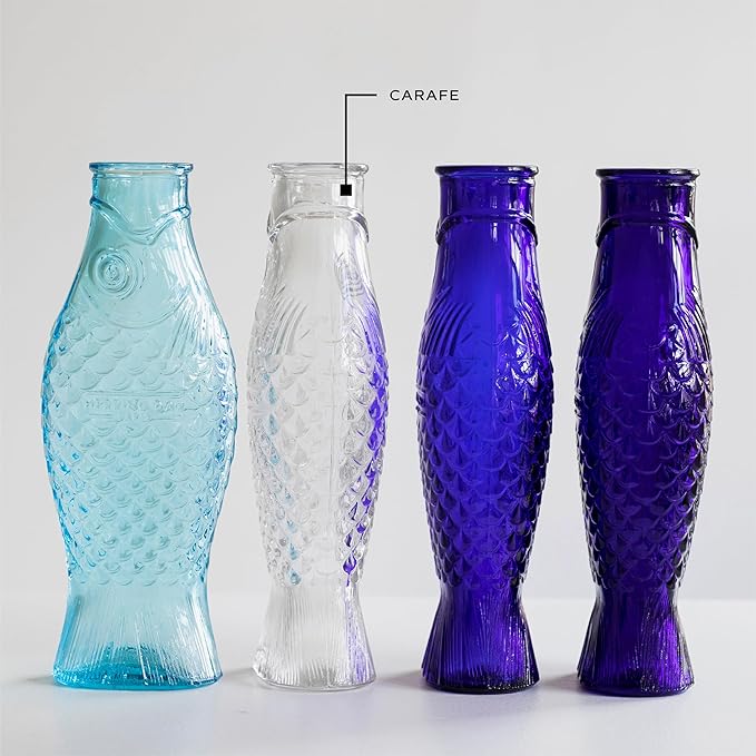 Serax Glass Water Pitcher | Fish & Fish glassware by Paola Navone | Wine Carafe Decanter 28.74 fl oz | Clear Bottle Container for hot and cold Drinks | Beverage Dispenser for Fridge | Suitable as Vase
