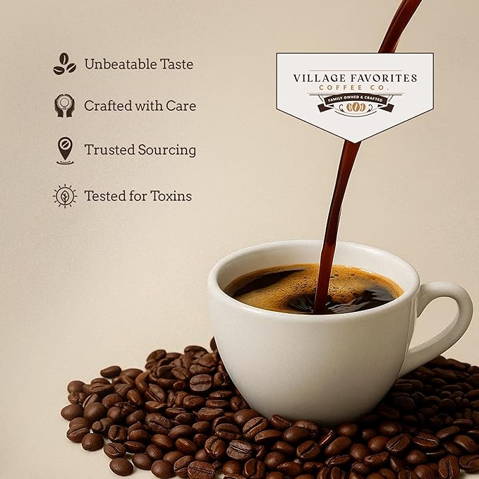 Village Favorites Flavored Coffee – Low Acid, Mold-Free, 100% Arabica, Slow Roasted Medium Roast, Smooth & Stomach Friendly, Ground, 1LB Bag (16oz)- Kosher (16oz, Toasted S’mores)